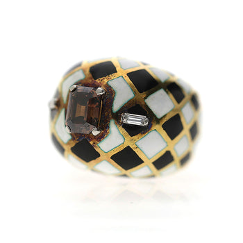 Ring a cupola in oro 18K smaltato con diamante Fancy Orangy Brown da 1,38 carati certificato GIA – Assay Jewelers
