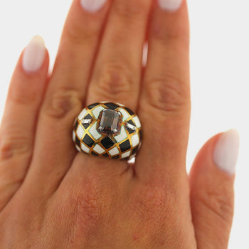 Ring a cupola in oro 18K smaltato con diamante Fancy Orangy Brown da 1,38 carati certificato GIA – Assay Jewelers