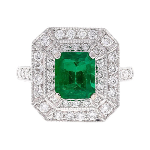 GIA Certified 1.46 Carat Colombian Emerald and Diamond Ring in 18K White Gold