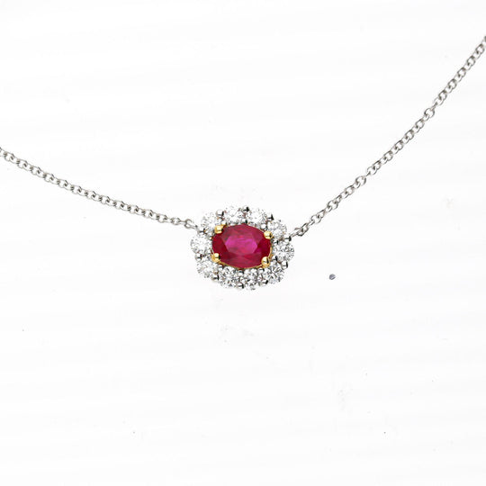 GIA Certified 1.47 Carat Ruby & Diamond Halo Floating Pendant Necklace