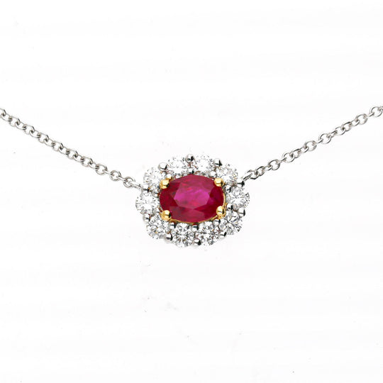 GIA Certified 1.47 Carat Ruby & Diamond Halo Floating Pendant Necklace