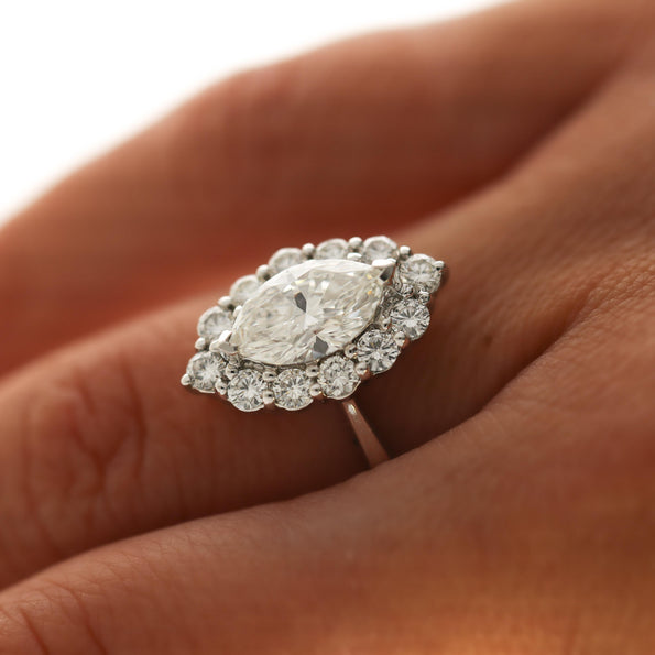 GIA Certified 1.55 Carat G/VS1 Marquise Diamond Halo 18K Engagement Ring