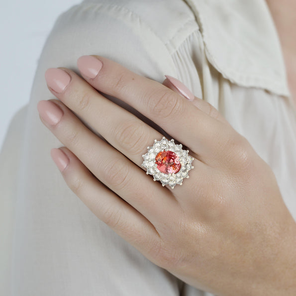 GIA Certified 1.63ct Padparadscha Sapphire & Diamond Ring