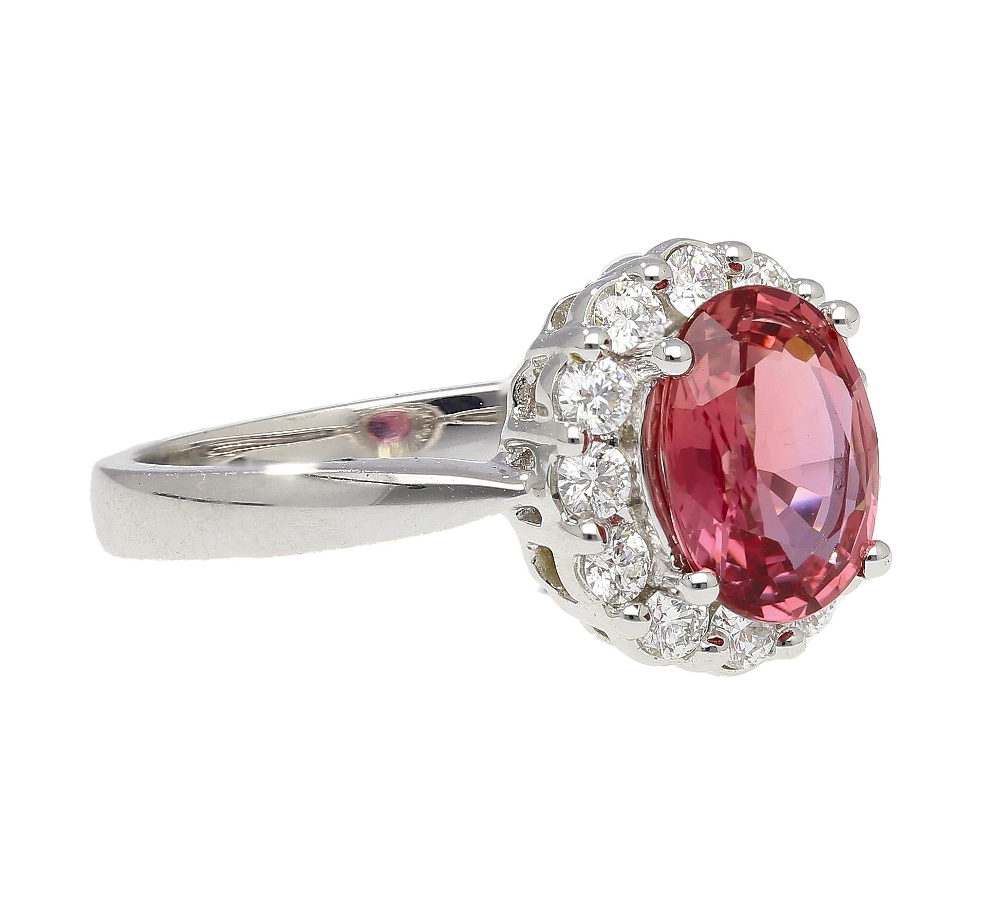 GIA Certified 1.81 Carat No-heat Padparadscha Sapphire & Diamond Ring