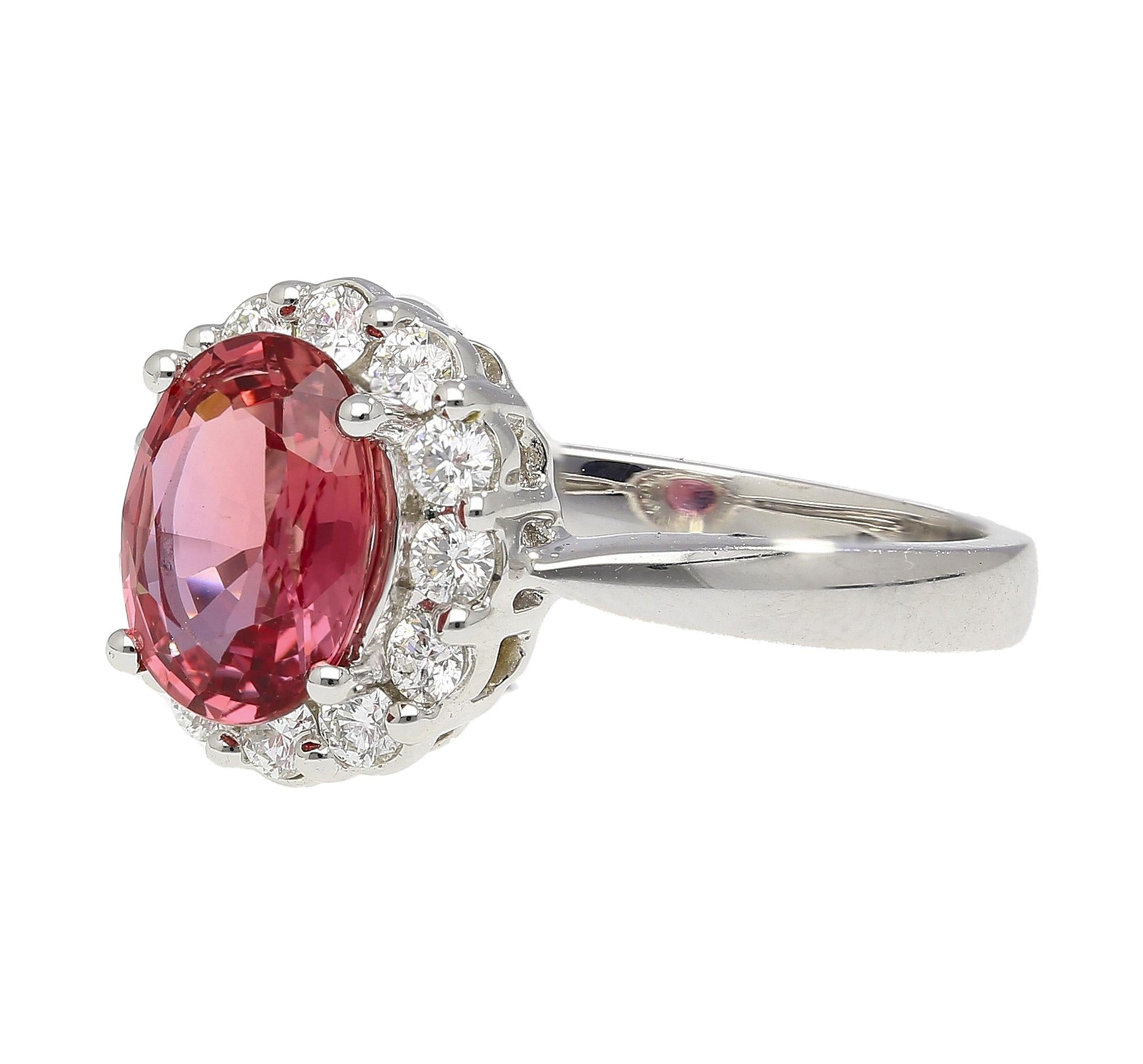 GIA Certified 1.81 Carat No-heat Padparadscha Sapphire & Diamond Ring
