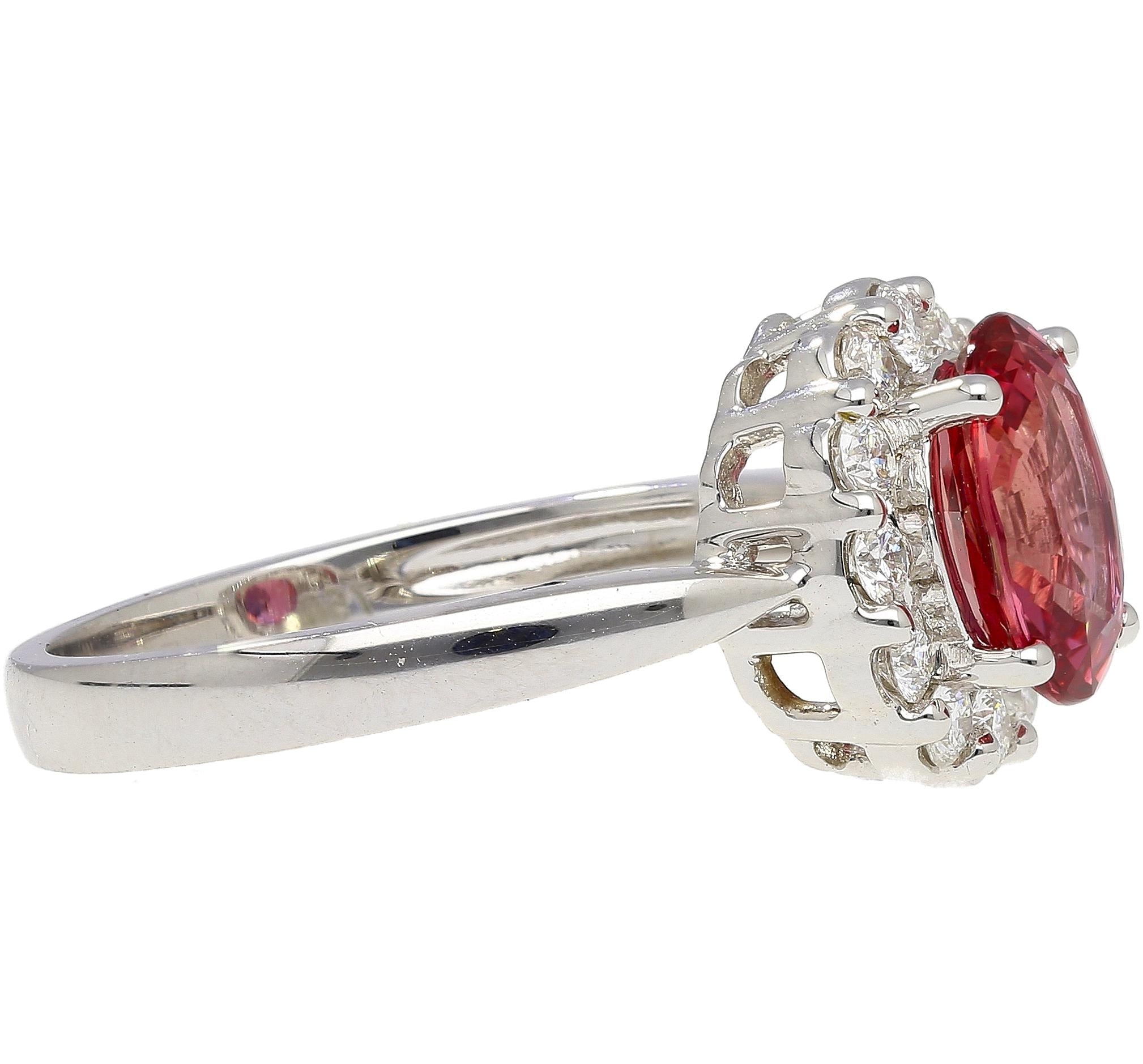 GIA Certified 1.81 Carat No-heat Padparadscha Sapphire & Diamond Ring