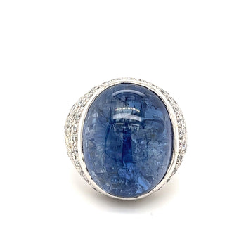 Bague cocktail en saphir bleu taille cabochon de 26 carats certifiée GIA – Assay Jewelers