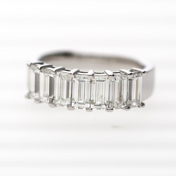 GIA Certified 2.19 Carat Emerald Cut Diamond Channel 18K White Gold Wedding Band