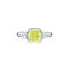 GIA Certified 2.22 Carat Fancy Yellow-Green Radiant Cut Diamond 3 Stone Ring in 18K White Gold