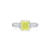 GIA Certified 2.22 Carat Fancy Yellow-Green Radiant Cut Diamond 3 Stone Ring in 18K White Gold