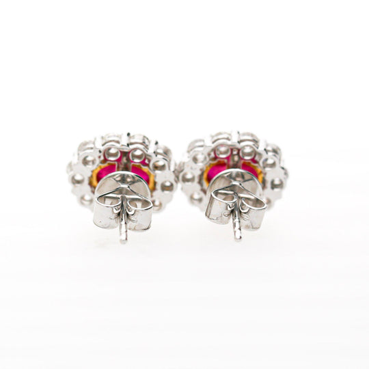 GIA Certified 2.3 Carat Oval Ruby & Round Diamond Halo 18K Stud Earrings