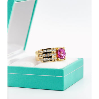 GIA Certified 2.77 Carat Oval Cut Pink Sapphire Square Shape Ring in Half Bezel and Channel Setting – Assay Jewelers