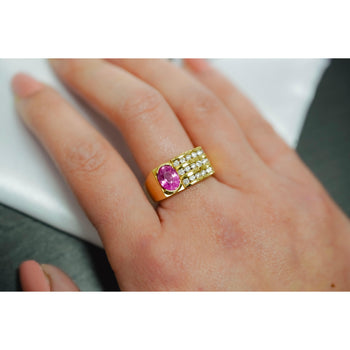 GIA Certified 2.77 Carat Oval Cut Pink Sapphire Square Shape Ring in Half Bezel and Channel Setting – Assay Jewelers