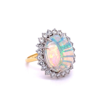 GIA Certified 4.09-carat White Opal and Diamond Halo in Platinum and Gold Ring – Assay Jewelers