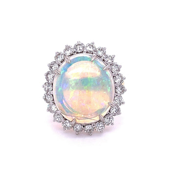 GIA Certified 4.09-carat White Opal and Diamond Halo in Platinum and Gold Ring – Assay Jewelers
