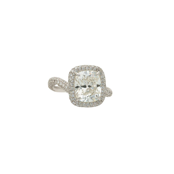 GIA Certified 4.10 Carat Cushion H VS1 Diamond Swirl Engagement Ring