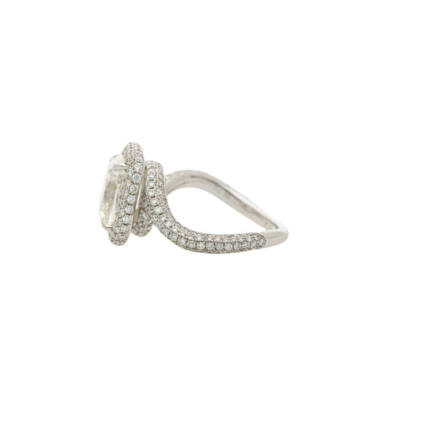 GIA Certified 4.10 Carat Cushion H VS1 Diamond Swirl Engagement Ring