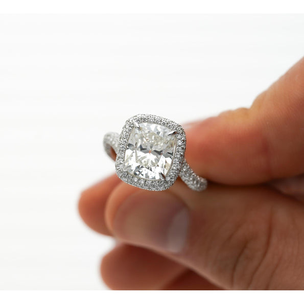 GIA Certified 4.10 Carat Cushion H VS1 Diamond Swirl Engagement Ring