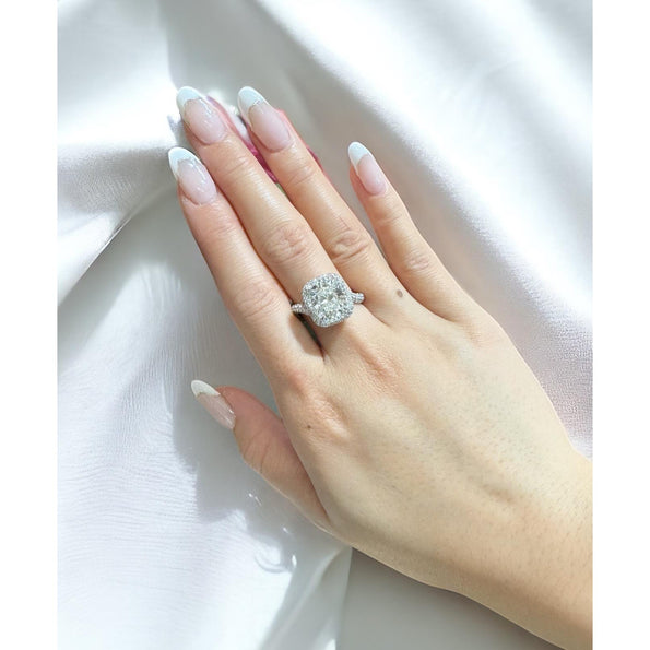 GIA Certified 4.10 Carat Cushion H VS1 Diamond Swirl Engagement Ring