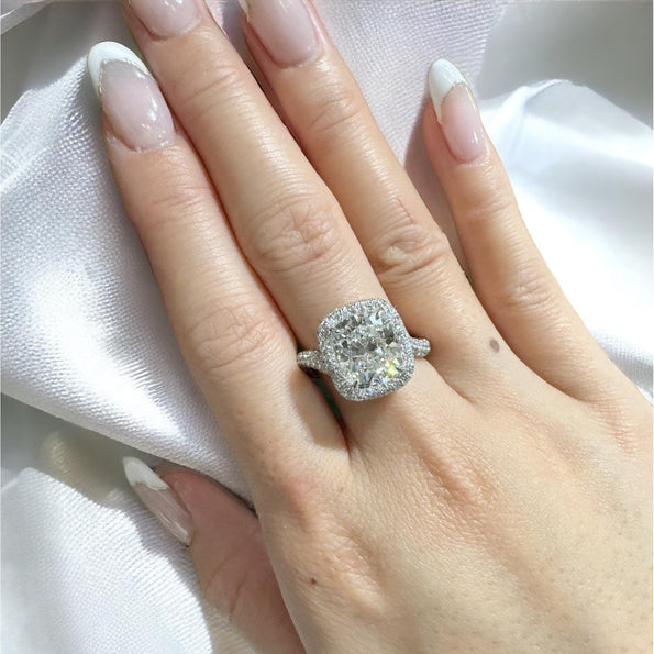 GIA Certified 4.10 Carat Cushion H VS1 Diamond Swirl Engagement Ring