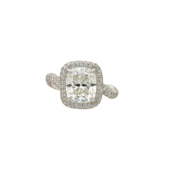 GIA Certified 4.10 Carat Cushion H VS1 Diamond Swirl Engagement Ring