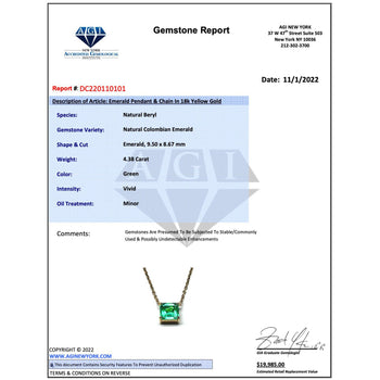 alt
Collana collegante flottante in oro 18K con smeraldo colombiano da 4,38 carati certificato GIA – Assay Jewelers