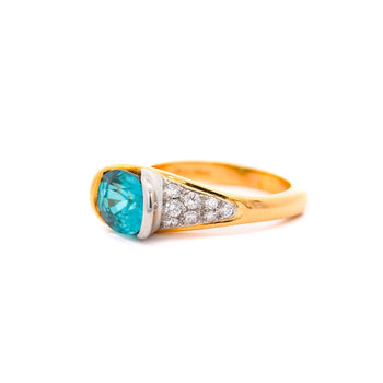 Bague bypass en zircone bleue taille ovale de 5,25 carats et diamants, certifiée GIA, signée Richard Krementz – Assay Jewelers