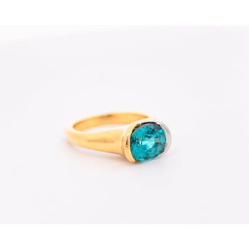 Bague bypass signée Richard Krementz en zircon bleu taille ovale 5,25 carats et diamant, certifiée GIA – Assay Jewelers