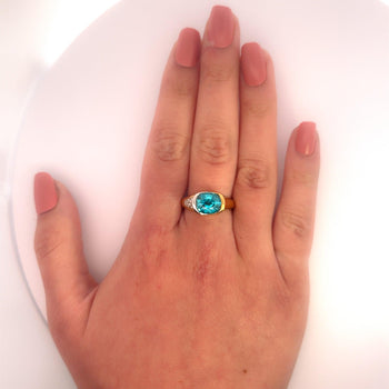 Bague bypass signée Richard Krementz en zircon bleu taille ovale de 5,25 carats et diamant, certifiée GIA – Assay Jewelers