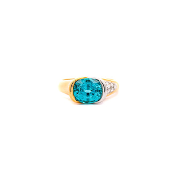 Bague by-pass en zircon bleu taille ovale de 5,25 carats et diamants, certifiée GIA, signée Richard Krementz – Assay Jewelers