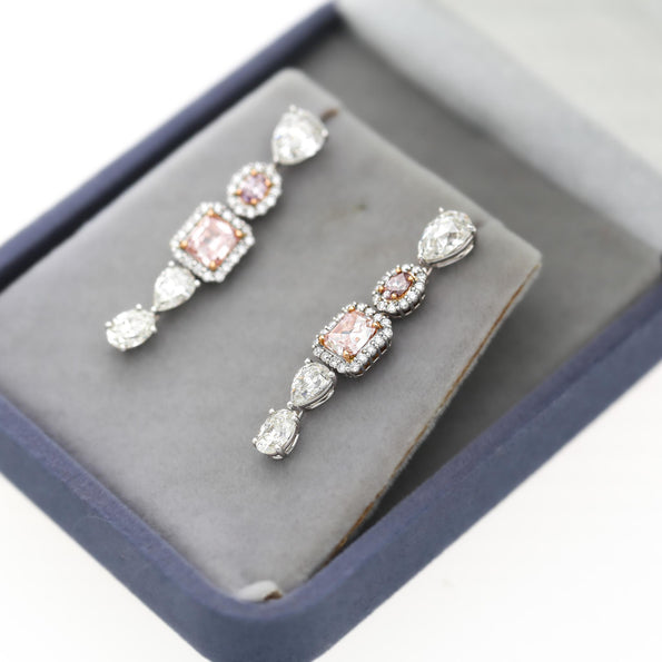 GIA Certified 5.3 Carat Fancy Pink Orange & White Diamond 18K Drop Earrings
