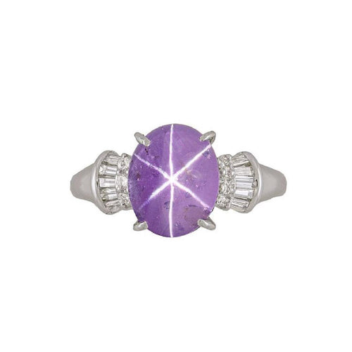 GIA Certified 5.32 Carat Purple Star Sapphire and Diamond Ring, Platinum