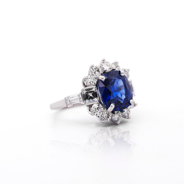 GIA Certified 5.35 Carat Cushion Cut Burma Sapphire Vintage Ring