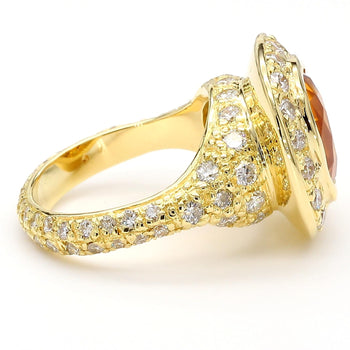 GIA Certified 6 Carat Cushion Cut Orange Sapphire Diamond Halo 18K Gold Ring – Assay Jewelers