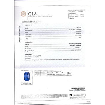 GIA Certified 6 Carat Emerald Cut No Heat Burma Blue Sapphire & Diamond Ring – Assay Jewelers