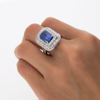 GIA Certified 6 Carat Emerald Cut No Heat Burma Blue Sapphire & Diamond Ring – Assay Jewelers