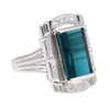 GIA Certified 6.40 Carat Blue Indicolite Tourmaline Vintage Retro Platinum Ring