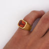 GIA Certified 7 Carat Emerald Cut Citrine 18K Gold Solitaire Bezel Set Mens Ring