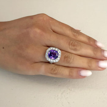 GIA Certified 7 Carat Purple Sri Lanka Sapphire Diamond Halo 18K White Gold Ring – Assay Jewelers