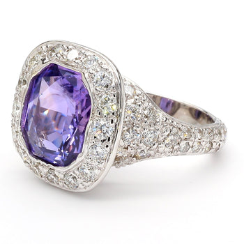GIA Certified 7 Carat Purple Sri Lanka Sapphire Diamond Halo 18K White Gold Ring – Assay Jewelers