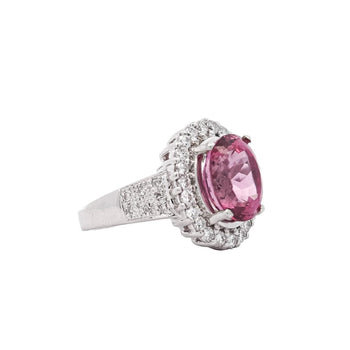 Bague en platine sertie de spinelle rose 7,60 carats et diamants, certifiée GIA, sans chauffage – Assay Jewelers