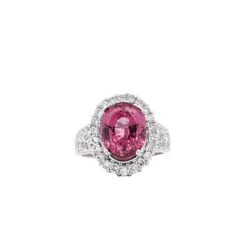 Bague en platine avec spinelle rose 7,60 carats sans chauffe et diamants, certifiée GIA – Assay Jewelers