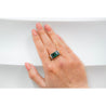 GIA Certified Blue-Green Rectangle Cut Tourmaline & Diamond Ring in 18K Carved Gold