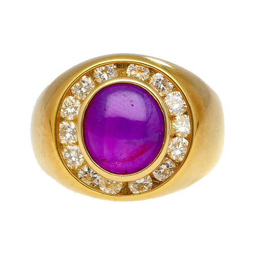 Purple Star Sapphire and Diamond Dome Ring