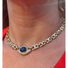 GIA Certified No Heat Blue Sapphire 18k Gold Cable Chain Choker Necklace 15.5"