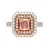 GIA Certified Orangy Pink Diamond Double Halo 18K Gold Ring