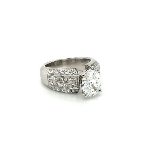 GIA Certified Oval Cut 2.14 Carat & 18K White Gold Wide Frame Engagement Ring