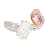 GIA Certified Oval Cut Fancy Orangy Pink & White Diamond Toi Et Moi 18K Ring