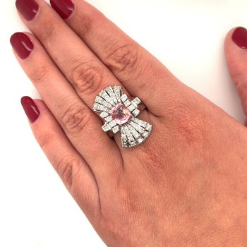 GIA Certified Pink Sapphire and Diamond Vintage 18K Gold Vertical Ring – Assay Jewelers