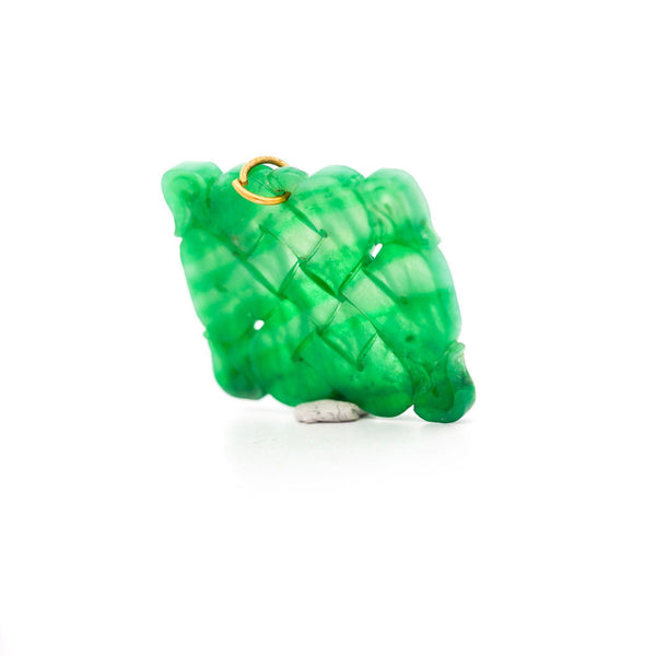 GIA Certified Type A Fei Cui Jadeite Jade Pierced Carving Yellow Gold Pendant